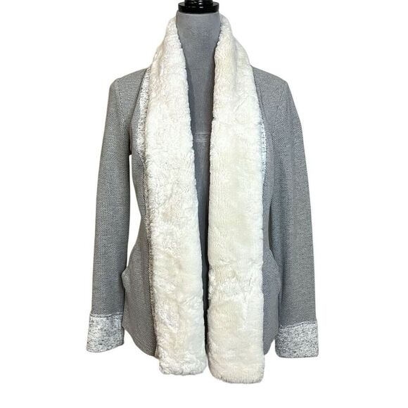 Anthropologie Women's Gray Faux Fur Trim Cardigan Sweater S Cottagecore Fall - Picture 4 of 14